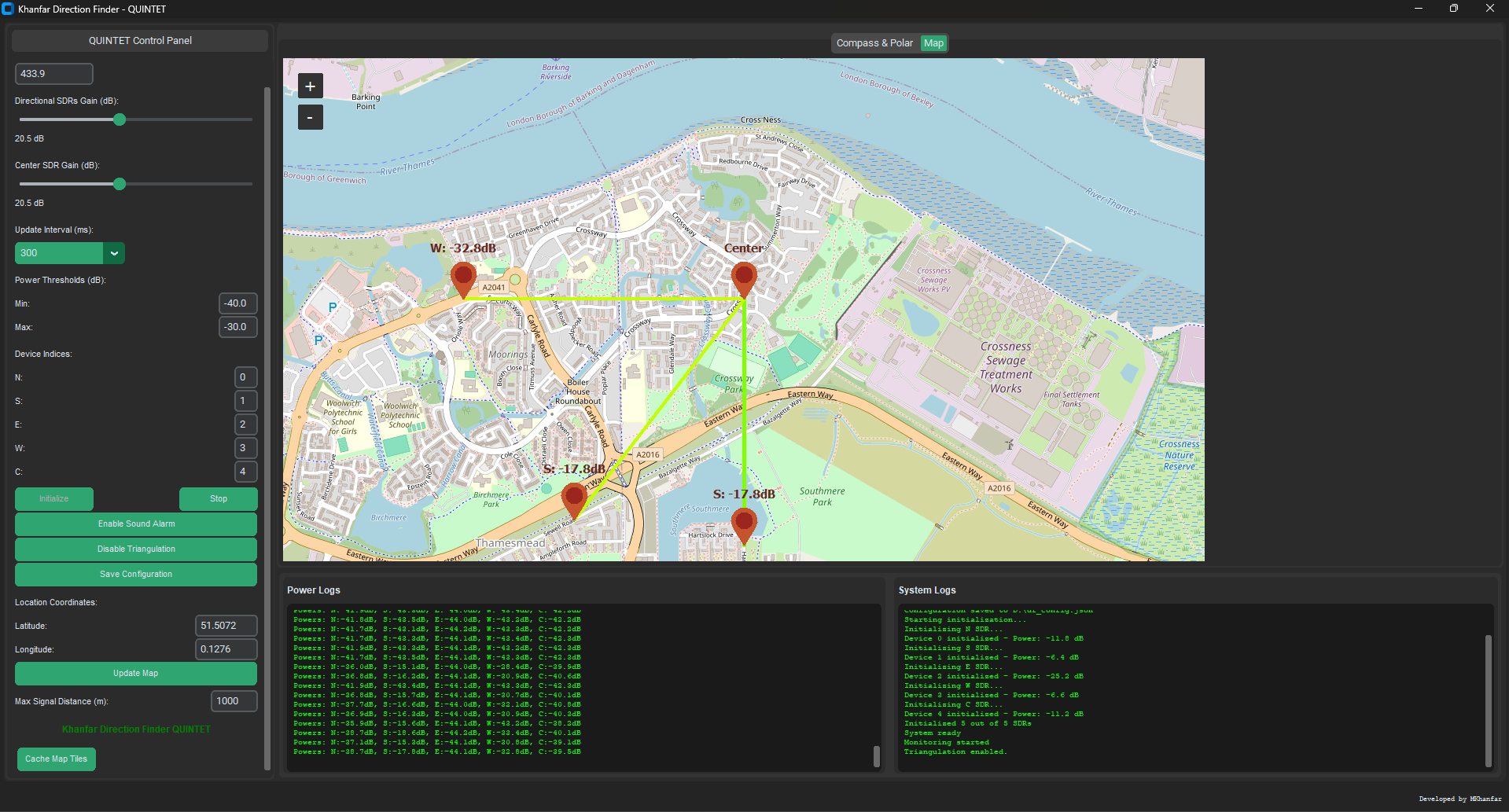 Khanfar Direction Finder QUINTET Map Interface